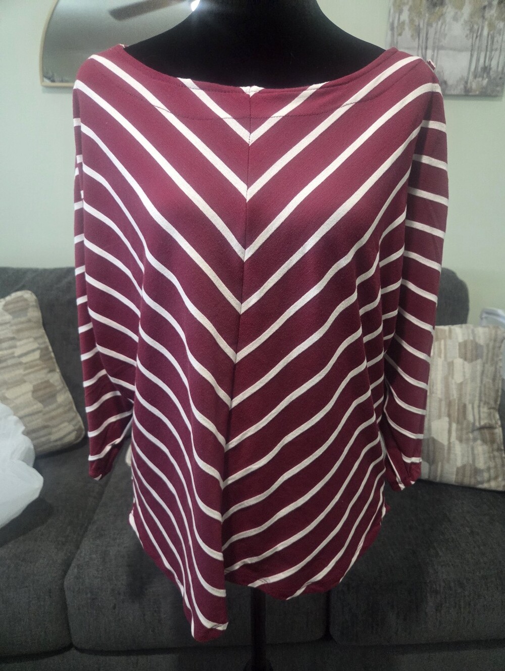 French Laundry Burgundy and White Striped Long Sleeve Top